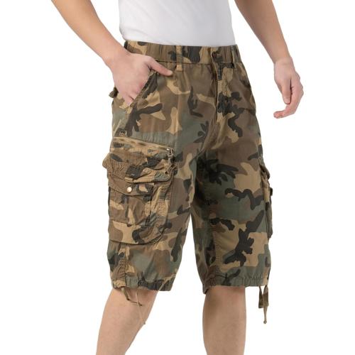 Size 38 DGWZ Mens Cargo Shorts Elastic Waist Multi Pocket Hiking Outdoor Camo Stretch Cotton