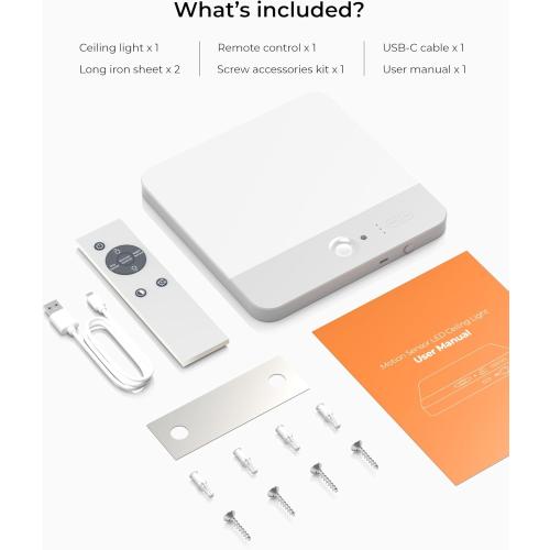 FULEN Motion Sensor Ceiling Light Fixture, Cordless Closet Light Battery Operated, Rechargeable Magnetic Mount LED Shower Light for Bathroom,Stairs,Garage,Hallway,3 Color Temperatures,Remote Control