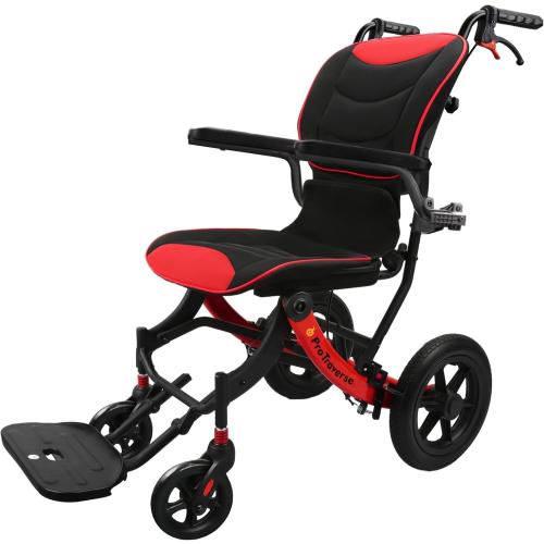Wheelchairs for Adults,Transport Wheelchair Lightweight Foldable with Removable Cushion,Ergonomic Transfer Chair with 11-inch Rear Wheels for All Terrains,Travel Wheelchair,Red