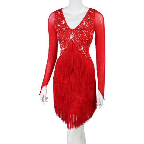 Size M-L..Women's Tassel Latin Dance Performance Dresses Cha Cha Tango Practice Costumes Ballroom Dancewear Skirt for Rumba