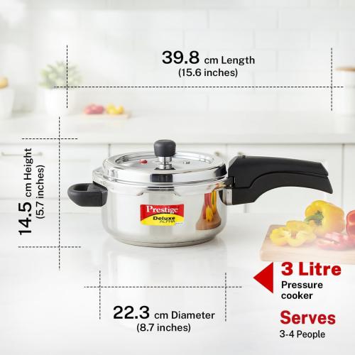 Prestige Deluxe Alpha Svachh Stainless Steel Pressure Cooker with Alpha Base and Deep Lid for Spillage Control, (3 Liter)
