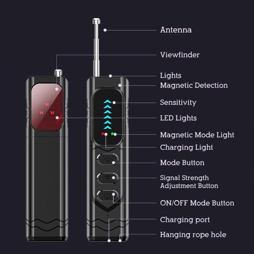 Hidden Camera Detector - Anti-Spy RF Signal Scanner & Lens Finder, 5-Level Sensitivity Portable Bug Detector for GPS Trackers, Ideal for Hotel Travel Home Office