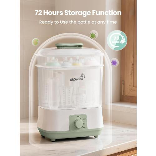 Grownsy Adjustable 4 in 1 Large Bottle Sterilizer and Dryer, 8 Bottles Capacity,Electric Steam Baby Bottle Sterilizer, Sanitizer for Baby Bottles & Pacifiers, Breast Pump Parts Green
