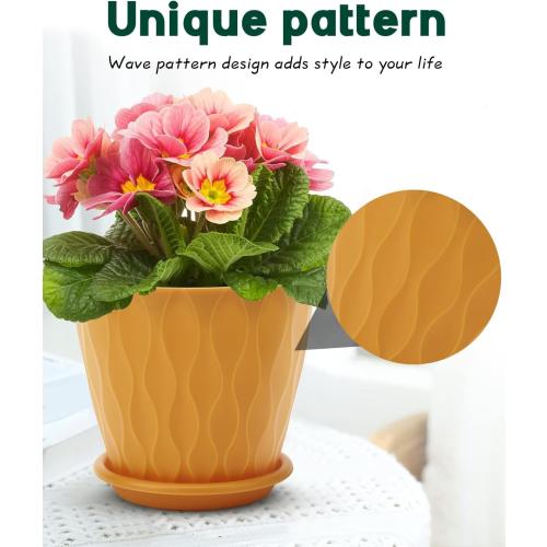 6 Inch Indoor Planter Pots with Drainage Hole and Tray Saucer,Flower Pots for Indoor Outdoor Garden Plants and Flowers, Multicolor, 5 Packs