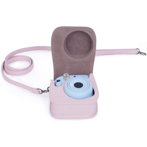Phetium Instant mini 12 Camera Protective Case Compatible with Instax Mini 12 11,PU Leather Bag with Pocket and Adjustable Shoulder Strap (Blossom Pink)