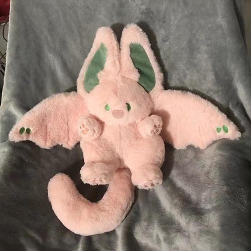 NatureMan 17.7inch Unique Bat Bunny Plush Pillow Kawaii Bat Rabbit Stuffed Animal,with Rabbit Ears and Bat Wings for Kids (Pink)
