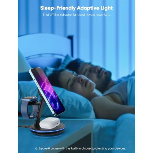 3 in 1 Charging Station for Apple Devices,Fast Mag-Safe Charger Stand,Magnetic Wireless Charger for iPhone 16 15 14 13 12 Series & Apple Watch 10 9 8 7 6 5 4 3 2 SE & Airpods 4 3 2 Pro