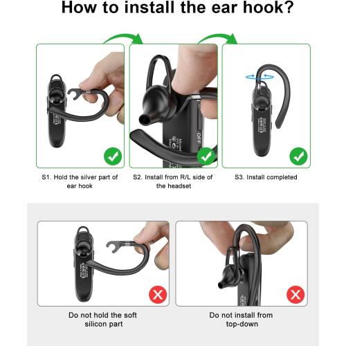 New Bee Bluetooth Earpiece V5.0 Wireless Handsfree Headset with Microphone 24 Hrs Driving Headset 60 Days Standby Time for iPhone Android Samsung Laptop Trucker Driver (Black)