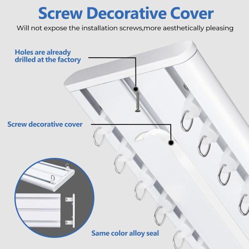 Double Row Ceiling Curtain Track, Silent Heavy Aluminum Duty Curtain Track System, Sliding Curtain Rails for Curtains, Room Divider Track for Bedroom Living Room Ofiice Hotel, White, 9FT