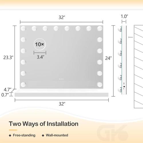 Gvnkvn Vanity Mirror with Lights, 32 x 24 Tabletop Hollyhood Makeup Mirror, Hollywood Lighted Mirror with 18 Dimmable LED Bulbs,3 Colors Modes,Touch Control,Metal Frame,