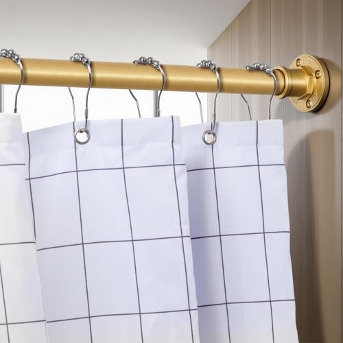 BRIOFOX Industrial Shower Curtain Rod - 2-in-1 Design Tension Curtain Rod - Rustproof Non-Slip 43 to 72 Inch Metal Steel, Frosted Gold Painted Window Curtain Rod