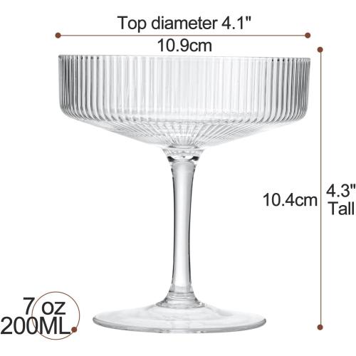 7oz 4 Pack BELLAFORTE Champagne Coupe Glasses, Espresso Martini Glasses | Set of 4 | 7 oz Classic Cocktail Glasses, Fluted Glassware Crystal with Stem for Manhattan, Cosmopolitan in Premium Gift Box