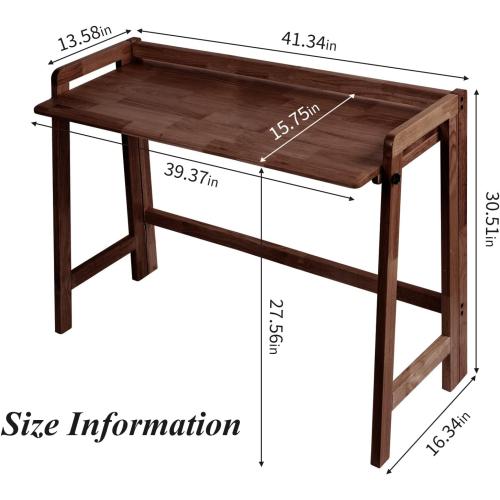 Size 39.4 W x 27.6 H x 13.6 D Inches, Computer Desk, Foldable Desk, Home Office Desks, Solid Wood Writing Desk, Mid Century Modern Desks, Oak Study Table, Folding Desks for Small Spaces, 39.4 W x 27.6 H x 13.6 D Inches, Walnut