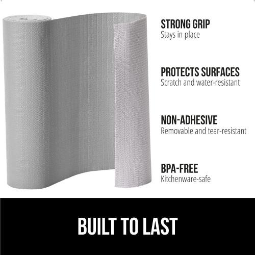 GORILLA GRIP DripGuard Shelf Liner, Non-Adhesive Drawer and Kitchen Cabinet Protector, Strong Grip Slip Resistant Underside, Smooth Surface Liners for Cabinets, Bathroom Closets 17.5x240 In Light Gray