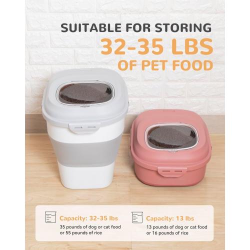30-35 Lbs Dog Food Storage Container Collapsible Dog Food Container with Airtight Lids, Wheels, Scoop and 2pcs Food Storage Containers, Large Pet food storage for Dog, Cat