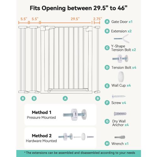 COMOMY 36 Extra Tall Baby Gate for Stairs Doorways, Fits Openings 29.5 to 40.6 Wide, Auto Close Sturdy Safety Dog Gate for House, Pressure Mounted Easy Walk Through Pet Gate with Door, White