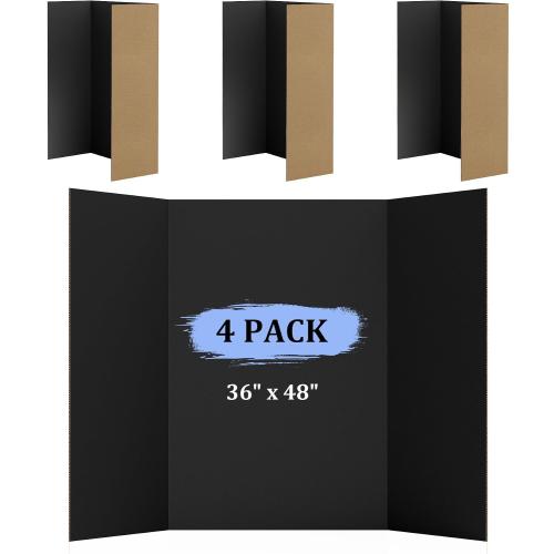 AKONEGE 4 Pack 36 x 48 Trifold Poster Board for Presentation, Black Corrugated Cardboard Large Tri Fold Poster Board for Science Fair, Office & School Projects, Photo Displays, Exhibitions Event