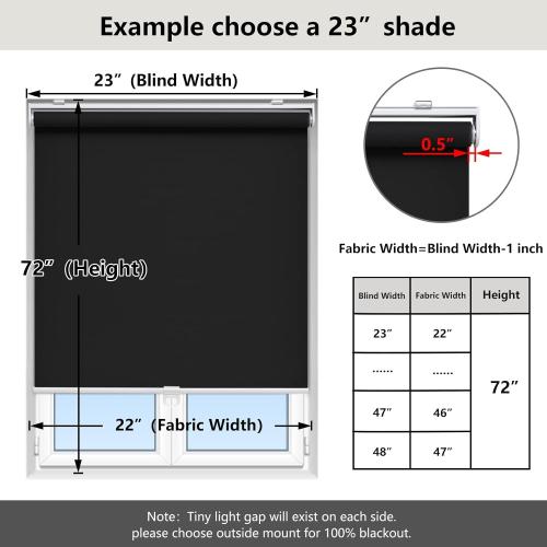 Cordless Roller Shades Blackout Blinds for Windows Room Darkening Rolled Up Shades with Spring System, UV Protection Window Shades Door Blinds for Home and Office (54 W x 72 H, Black)