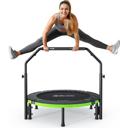 BCAN 40/48 Foldable Mini Trampoline, Rebounder Trampoline for Adults, U/T Adjustable Foam Handle, Exercise Rebounder for Adults Indoor/Garden Workout, Max Load 330lbs/440lbs-2025