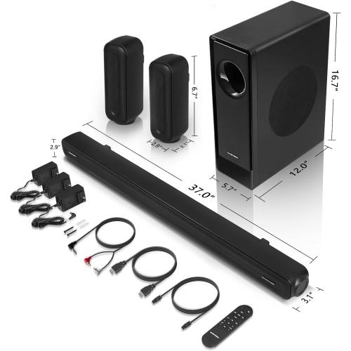 5.1 CH Surround Sound Bar with Dolby Audio, Sound Bars for TV, Wireless Subwoofer & Rear Speaker, Dolby Digital Plus, Bluetooth 5.3, Surround Sound System for Home Theater, 4K & HD TVs| HDMI & Optical