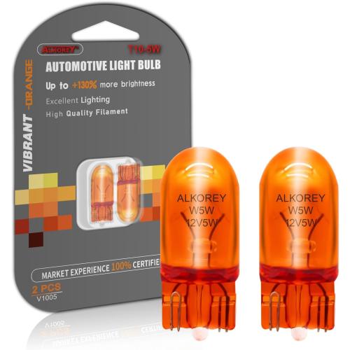 ALKOREY-WY5W 194NA T10 12V 5W Car Turn Signal Bulbs,2100K Natural Amber Automobile Lamps,Auto License Plate Light Side Marker Automotive Interior Light,2 Pack