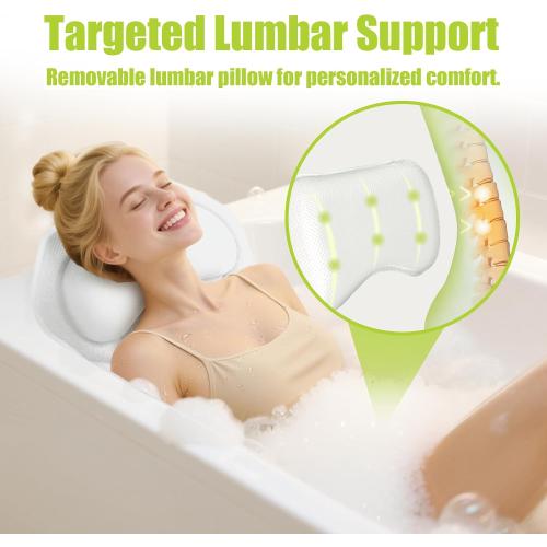 Full Body Bath Pillow for Tub - Extra Long & Thick Tub Pillow with Head, Back & Lumbar Support, 168 Non-Slip Suction Cups, Soft 5D Mesh Spa Cushion, Fits All Tubs-Gift for Soaking