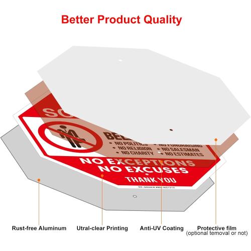 No Soliciting Sign for House With Stake - 12W x 36H Aluminum Do Not Ring Bell or Knock Sign - No Exceptions for Yard, Easy Install, Weather Resistant