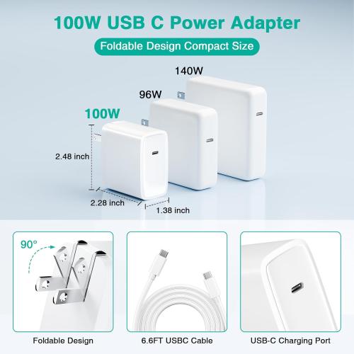 Charger for MacBook Pro/Air 13 14 15 16 inch M4 M3 M2 M1 2025 2024 2023 2022 2021 2020 2019, 100W USB C Laptop Charger Power Adapter with 6.6FT USB-C Charging Cable, Compact & Foldable