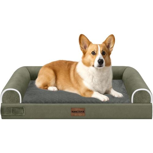 Medium Large Dog Bed Orthopedic Washable: Beds Bolster Medium Large Sized Dog Bed Egg Crate Foam Couch Sofa Waterproof with Removable Cover - Dark Green