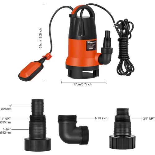 Sump Pump, Prostormer 1HP 3700GPH Submersible Clean/Dirty Water Pump with Automatic Float Switch for Pool, Pond,Garden, Flooded Cellar, Aquarium and Irrigation (Orange)