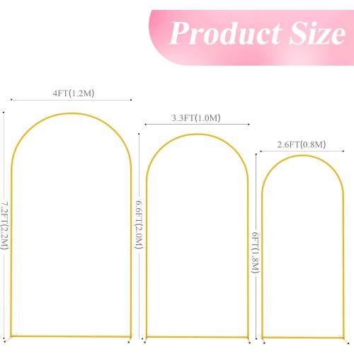 Wokceer Wedding Arch Backdrop Stand 7.2FT,6.6FT,6FT Gold Metal Arch Stand