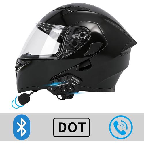 Motorcycle Bluetooth Modular Helmet, DOT FMVSS-218 Approved Flip Up Full Face Motorcycle Dual Visor Helmet, with Dual Speakers and Microphone, for Adults Men and Women