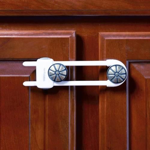 Toddleroo by North States Sliding Cabinet Locks | Keep Side by Side cabinets Safely and securely Closed | Works on Cabinet Handles up to 4.5 Apart | Baby proofing with Confidence (2-Pack, White)