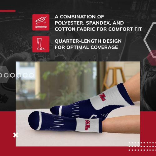 For Bare Feet Adult NCAA Surge Quarter Length Crew Socks - All Weather Performance - Men & Women - Enhance Your Team Footwear