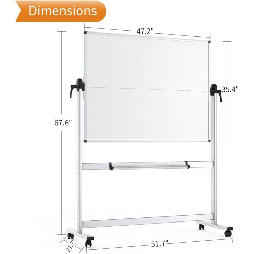 VIZ-PRO Rolling Whiteboard,  Mobile White Board with Stand | Double-Sided Standing Magnetic Dry Erase Board on Wheels for School Office Home