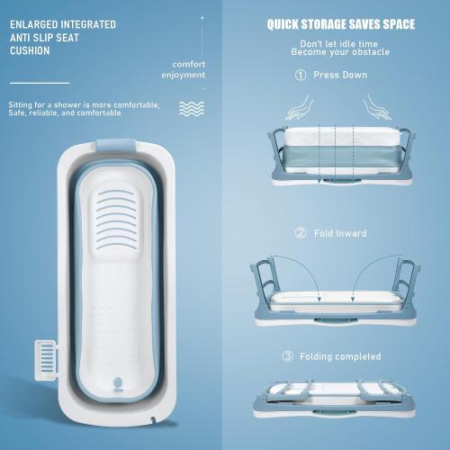 Portable Bathtub for Adult - Large 56'in Foldable Collapsible tub - Ergonomically Designed for the Ultimate Relaxing Soaking Bath. Ideal for Small Spaces - Quick,Folding Bathtub