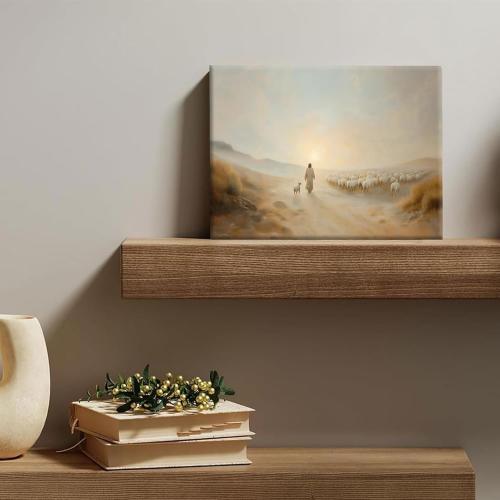 Jesus Leaves the 99 Wall Art Jesus Sheep pictures Wall Decor The Lost Lamb Poster Print Christian Landscape Painting Artwork for Gallery Church Home Decoration 24x16in Canvas