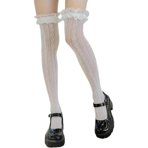 Thigh High Stockings with Bow, Santa Accessory Y2K Fishnet Socks with Lace Brim Lingerie Tights for Women