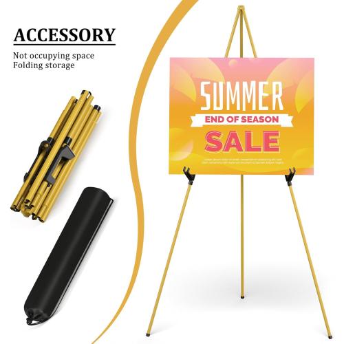 Display Artist Easel Stand - 63 Instant Tripod Collapsible Portable Floor Easel - Easy Folding Adjustable Art Poster Metal Stand for Display Show, Wedding, Painting - Gold