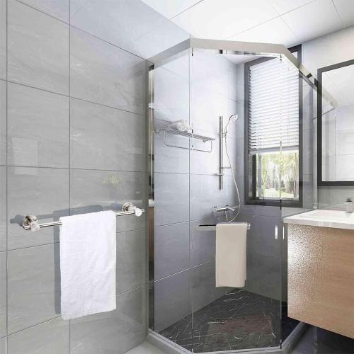 BOPai 24 inch Vacuum Suction Cup Towel Bar, Removeable Shower Mat Rod Shower Door Adhesive Towel Bar Suction Towel Rack, Brushed Nickel