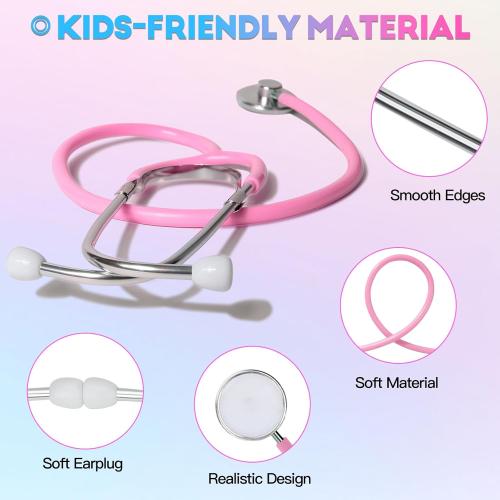 Phobby Kids Stethoscope Toy, 2 Pack Real Working Stethoscope Toy for Toddler 3 4 5, Doctor Play Set for Role Play, Medical Pretend Playset for Boys Girls Birthday Gift (Blue and Pink)