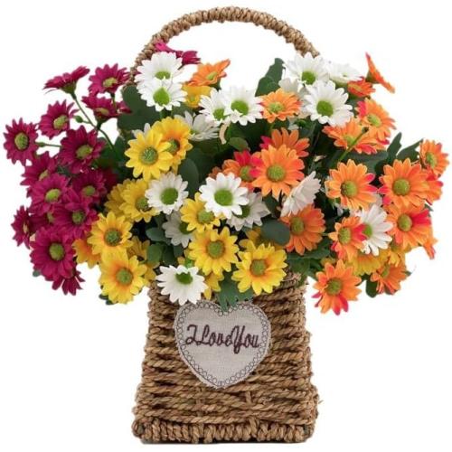 Artificial Outdoor Sunset Mums Flowers - UV Resistant, Waterproof, Windproof, Fake Fall Flower Daisy with Eucalyptus, Look Real, Full, Vibrant (10 Bundles Mix)