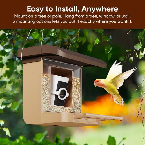 Brown Bird Feeder Camera Case Compatible with Wyze Battery Cam Pro, Wyze Cam Outdoor v1/v2, Wyze Camera v4/v3/v3 Pro, 5 DIY Mounting Methods, with a Macro Lens (Solar Panel/Camera NOT Included), Brown
