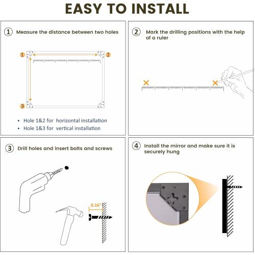 WEER 24X36 Inch Black Bathroom Mirror, Matte Black Framed Mirror, Rectangular Wall Mirror, Vanity Mirror for Bathroom, Anti-Rust, Tempered Glass, Hangs Horizontally or Vertically