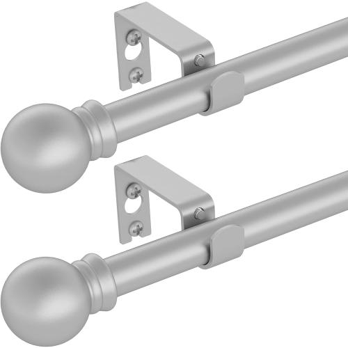 2 Pack Silver Curtain Rods for windows 32 to 62 inch, 5/8 inch Splicing Heavy Duty Metal Curtain Rod Set with Brackets