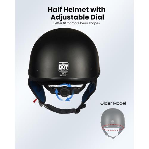 ILM Half Helmet Motorcycle Open Face Sun Visor Quick Release Buckle DOT Approved Cycling Motocross Suits Men Women Model-205V (L, Matt Black)