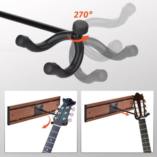 MOREYES Guitar Wall Mount - Holds Multiple Guitars, 5 Rotatable Hooks - Suits Acoustic, Electric, Bass - Alloy Steel, Rosewood