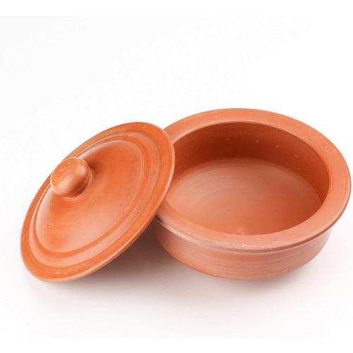 Swadeshi Blessings HandMade Exclusive Range Unglazed Earthen Dahi Handi/Curd Pot/Mitti Handi/Clay Pot with Lid,1Liters Also for Serving with Natural Firing Shade (Round- 1 Liters)