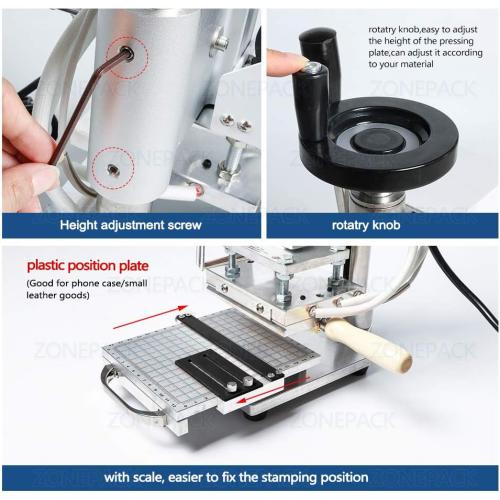 ZONEPACK Hot Foil Stamping Machine with Sliding Positioning Plate Tipper Stamper Bronzing Card Foil Custom Logo Embossing for PVC Leather PU and Paper Heat Press 110V ZS-110 Upgrade Version