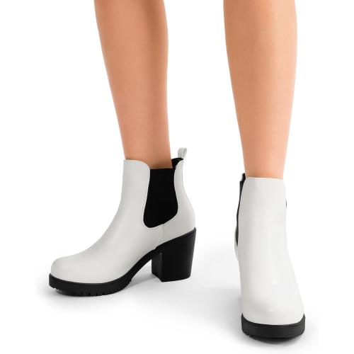 8.5 DREAM PAIRS Women's High Chunky Heel Chelsea Ankle Boots Slip On Elastic Fall Heeld Booties Shoes